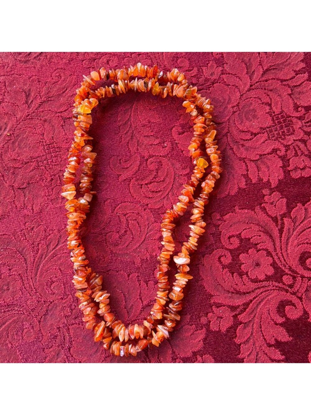 Vintage Carnelian Agate Chip Beaded Endless Opera Flapper Necklace 34" Continuou